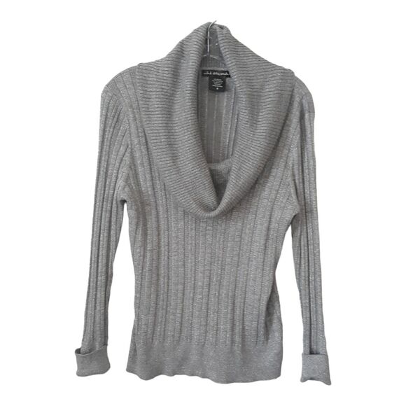 United States Sweater Cowl Neck Sweater Women Medium Gray Metallic Ribbed Long - Picture 1 of 11